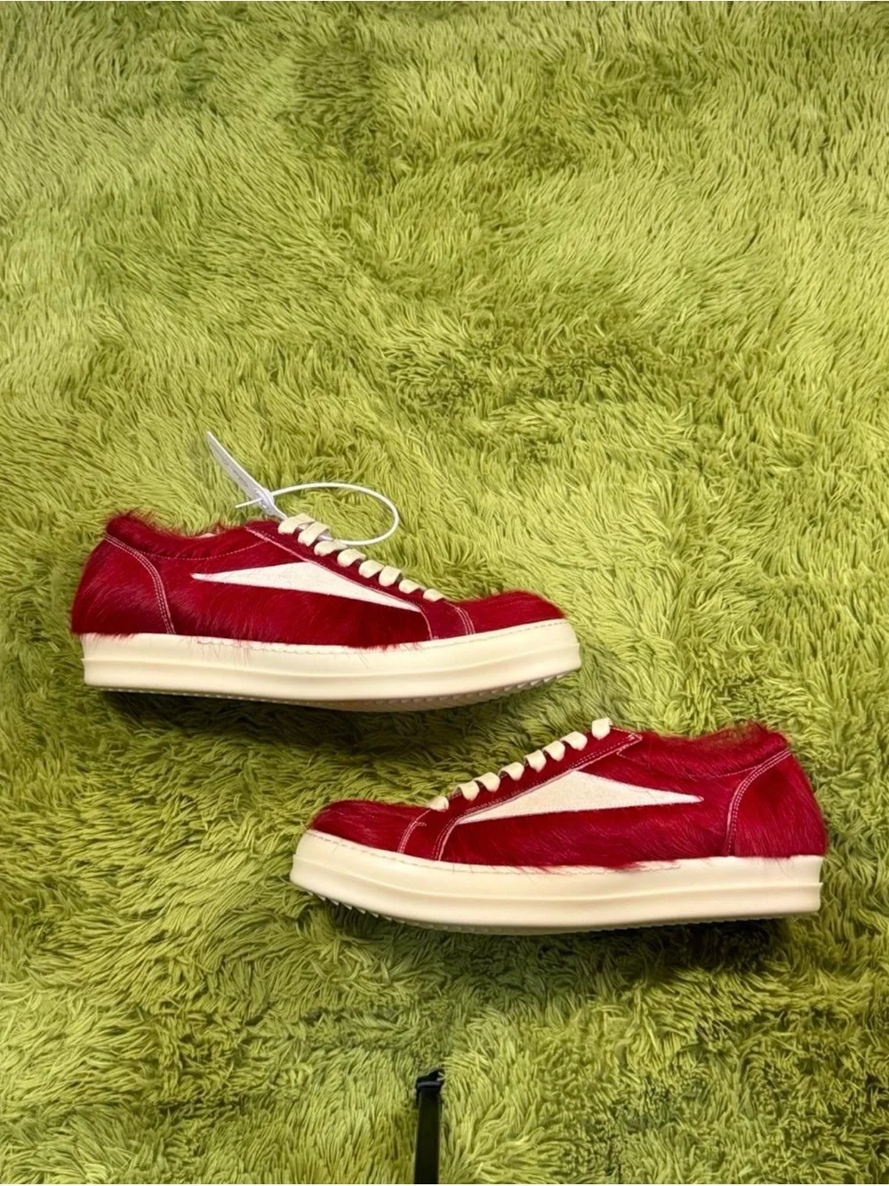 Rick Owens Red Low-Top Sneakers with White Accents